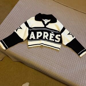 Black and White Graphic Sweater with Black Skirt